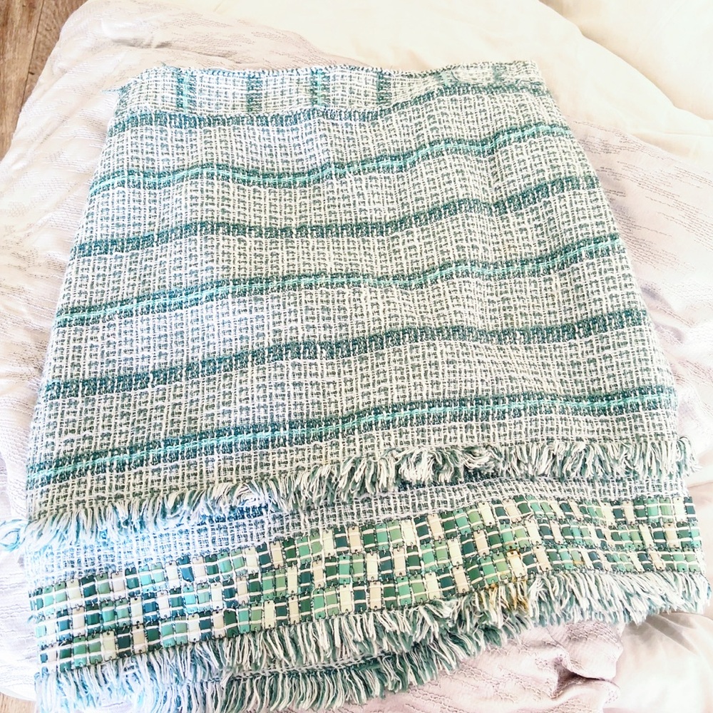 Green and White Textured Skirt